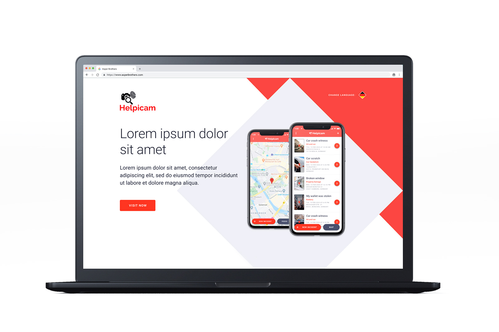 Screenshot Helpicam landing page