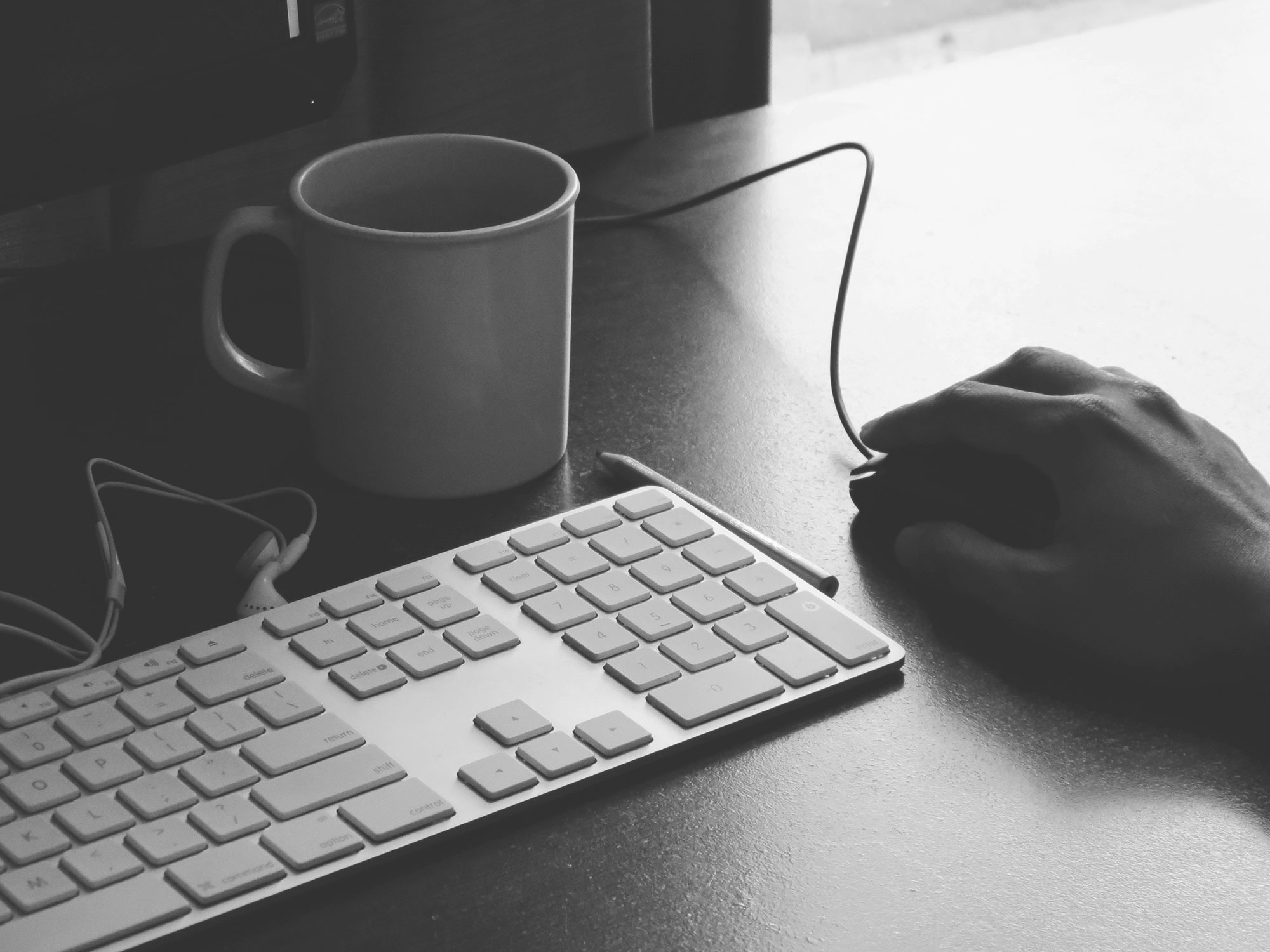 My desk in black and white